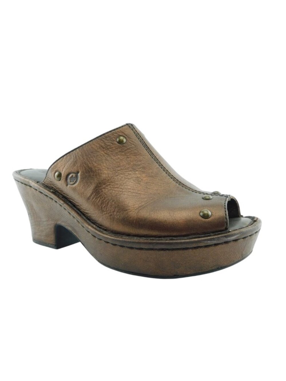 BORN Bronze Leather Studded Slide Platform Block Heel Mules 8